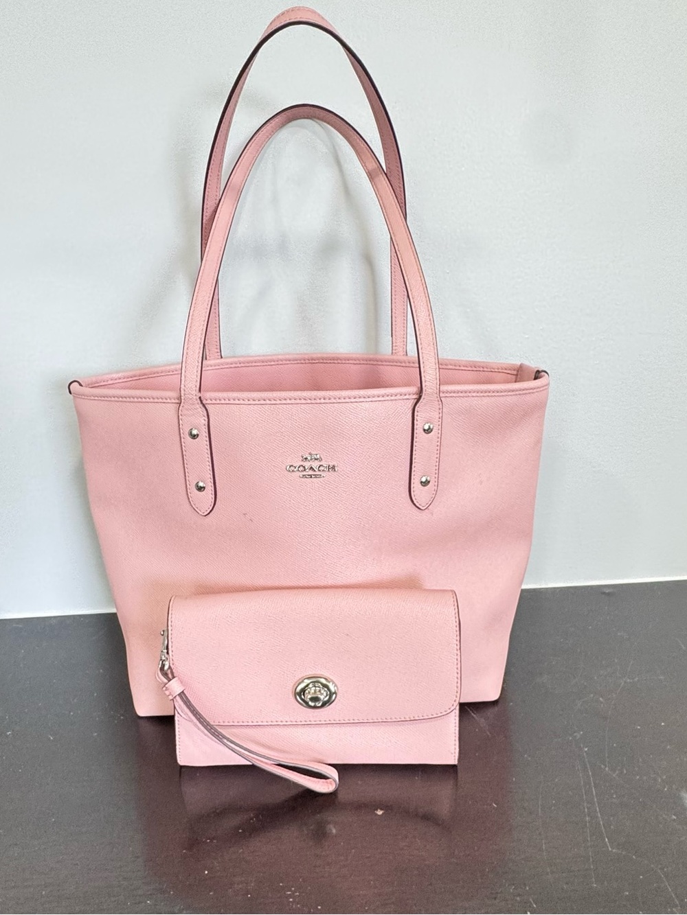 Coach Pink City Zip Tote Bag and Matching Turnlock Wristlet Wallet Set